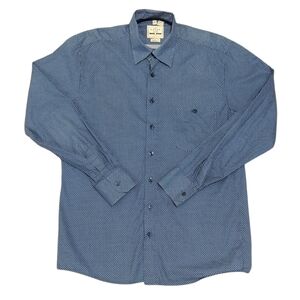 Haupt Germany Men's Blue And White Star Patterned Button Down Shirt Size M